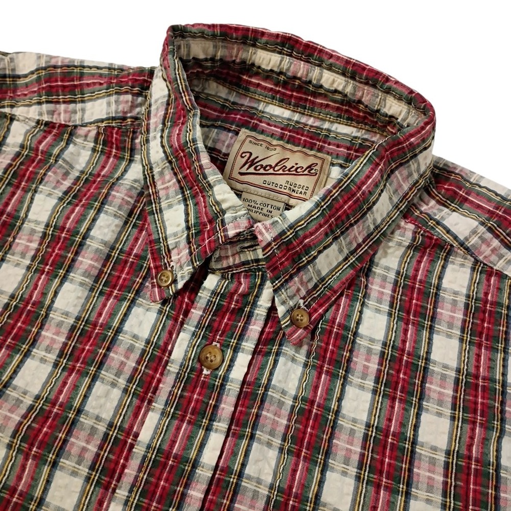Woolrich Button Down Shirt Mens Large Red Plaid Seersucker Heritage Gorpcore